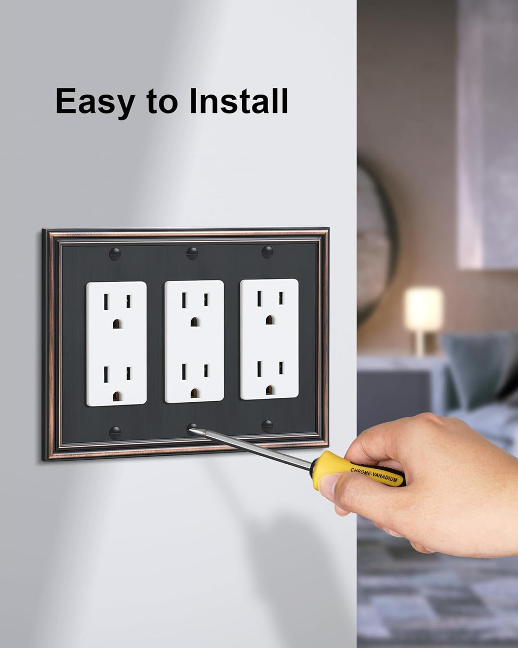 2-Pack Decorative Tripple Decorator Outlet Cover Plate, Durable Zinc Alloy Aged Bronze Wall Plates for Electrical Outlets, Receptacle, GFCI Outlet, Dimmer Switch, 3-Gang, Corrosion Resistant