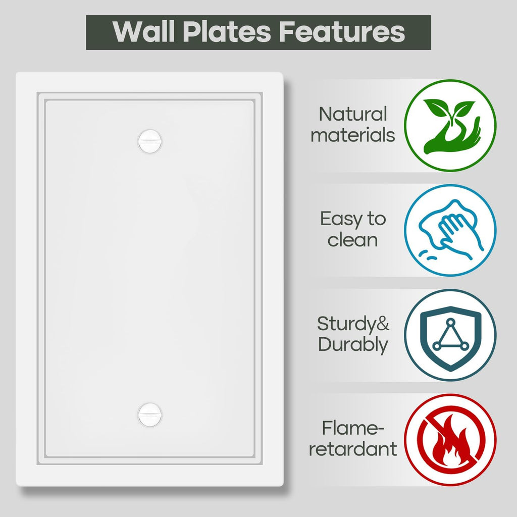 4 Pack Single Blank Outlet Cover Plate White Classic Decorative Blank Light Switch Plates Cover 1 Gang Blank Wall Plate for Duplex Toggle