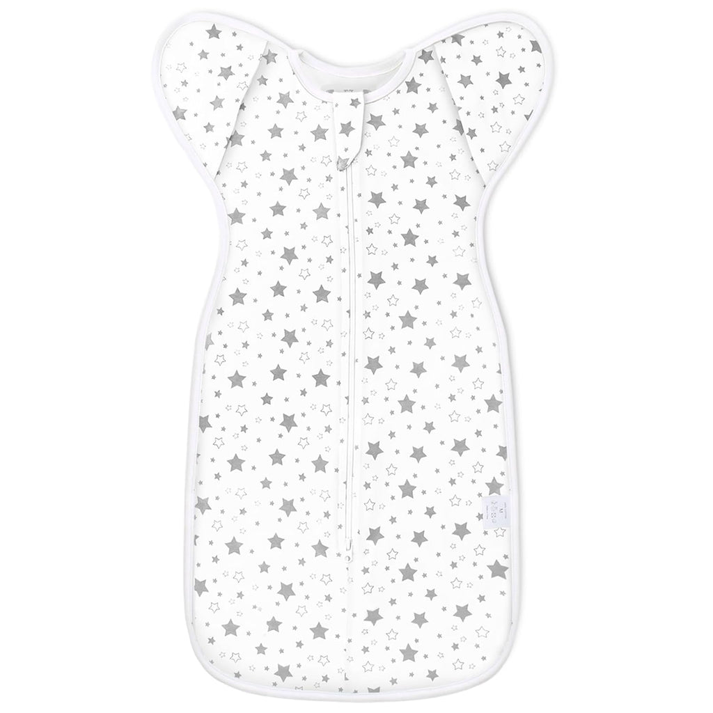 Baby Swaddle 3-6 Months - Arms Up Transitional Swaddles, Transition Swaddle Sack with Removable Cuffs & 2-Way Zipper, Gray Stars Design, Breathable Cotton Newborn Sleep Sacks