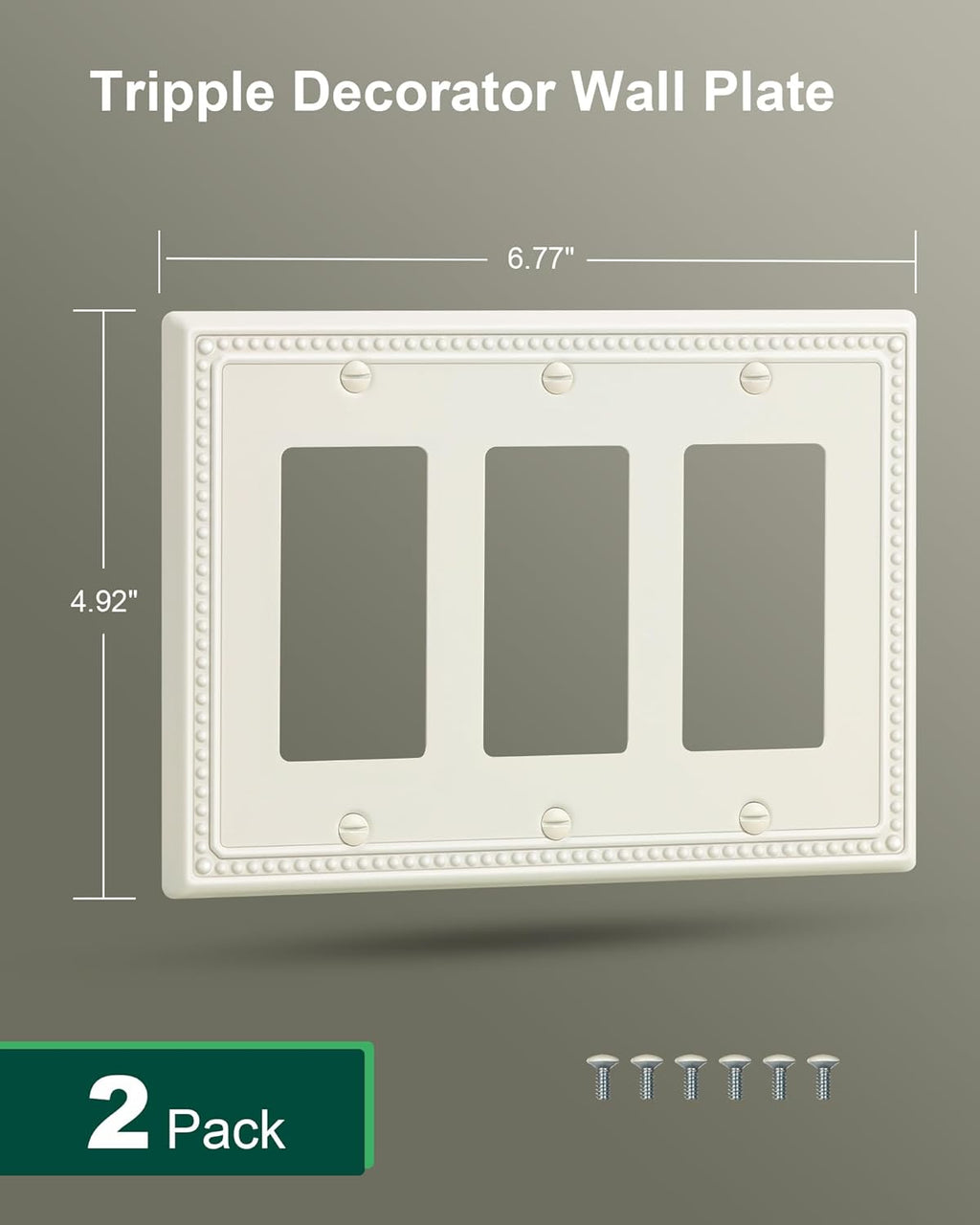 2-Pack Triple Decorator Outlet Cover Plate, Light Almond Pearls Decorative Switch Plates Covers, Metal Wall Plates for Electrical Outlets, Receptacle, GFCI Outlet, Dimmer Switch