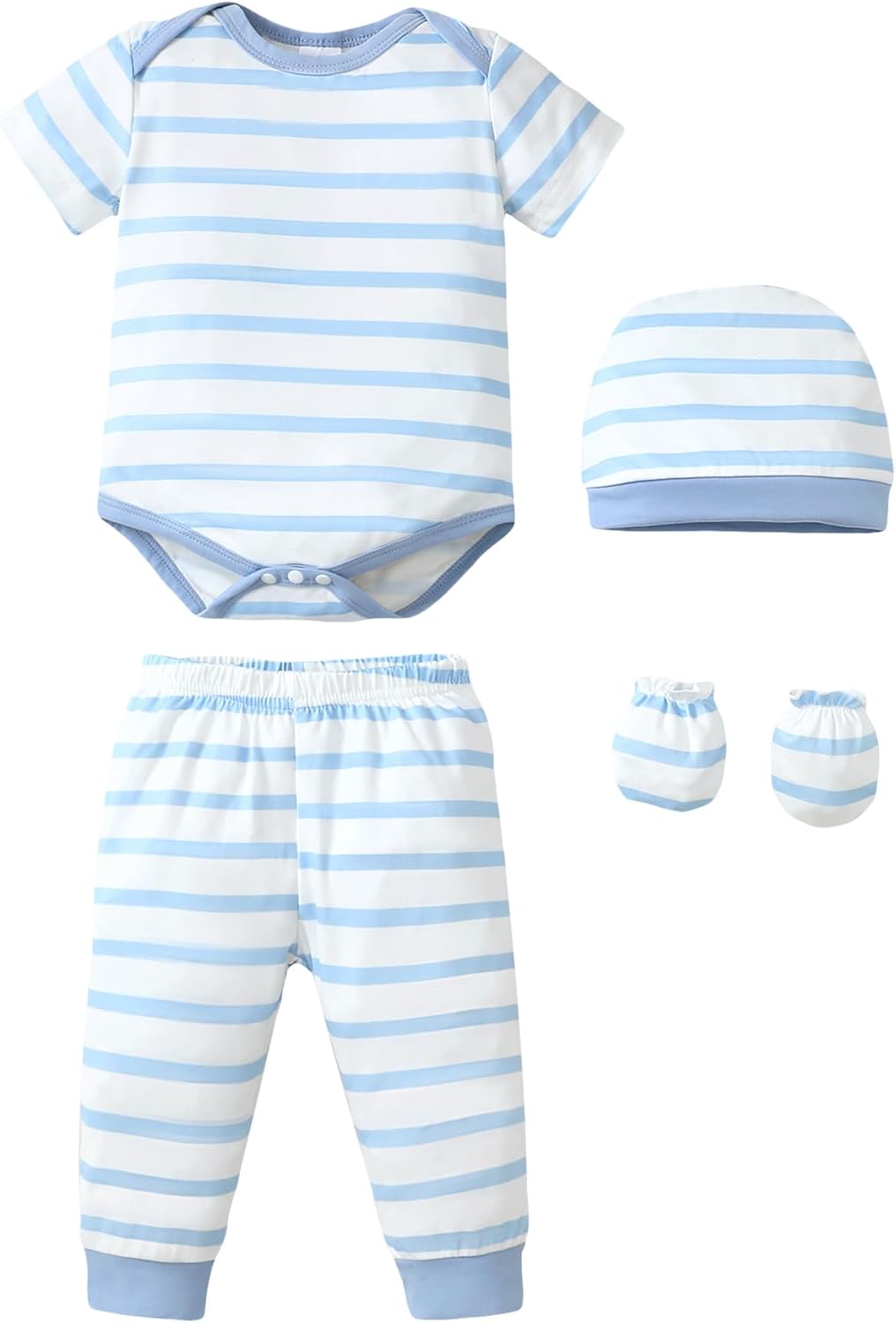 NZRVAWS Newborn Baby Boy Girl Clothes Unisex Infant Romper Pants Set Hat 4-Pack Outfits 0-12 Months 16 Pieces Toddler
