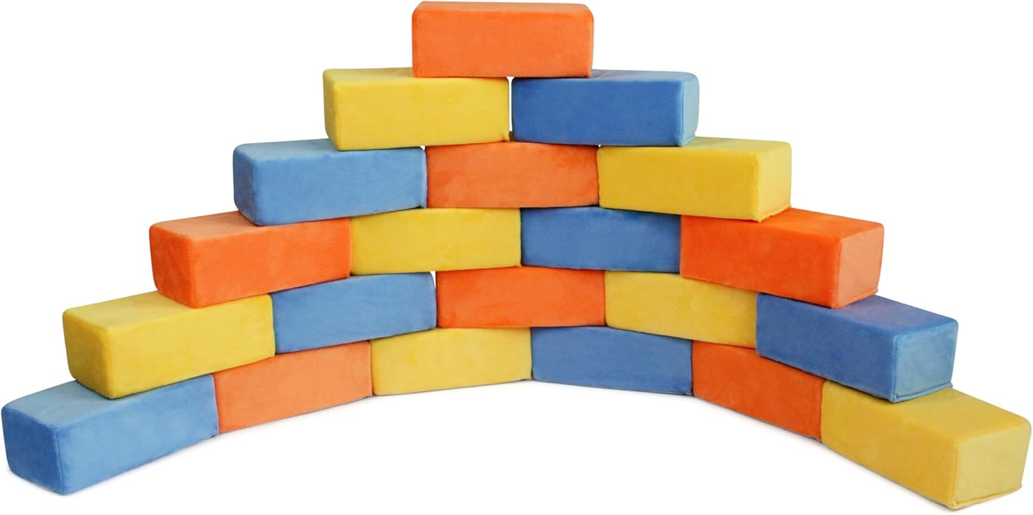 The Original Premium Plush Building Block for Kids - Certified Safe Foam Blocks in Luxuriously Soft Fabric Covers - Set of 24 (B.O.Y.)