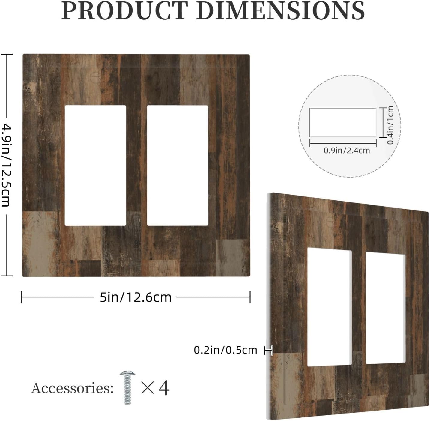 Rustic Brown Wood Grain Dark Oak Decorative Outlet Covers 2 Gang Double GFCI Rocker Electrical Wall Panels Light Switch Cover Plate for Farmhouse Home Decor