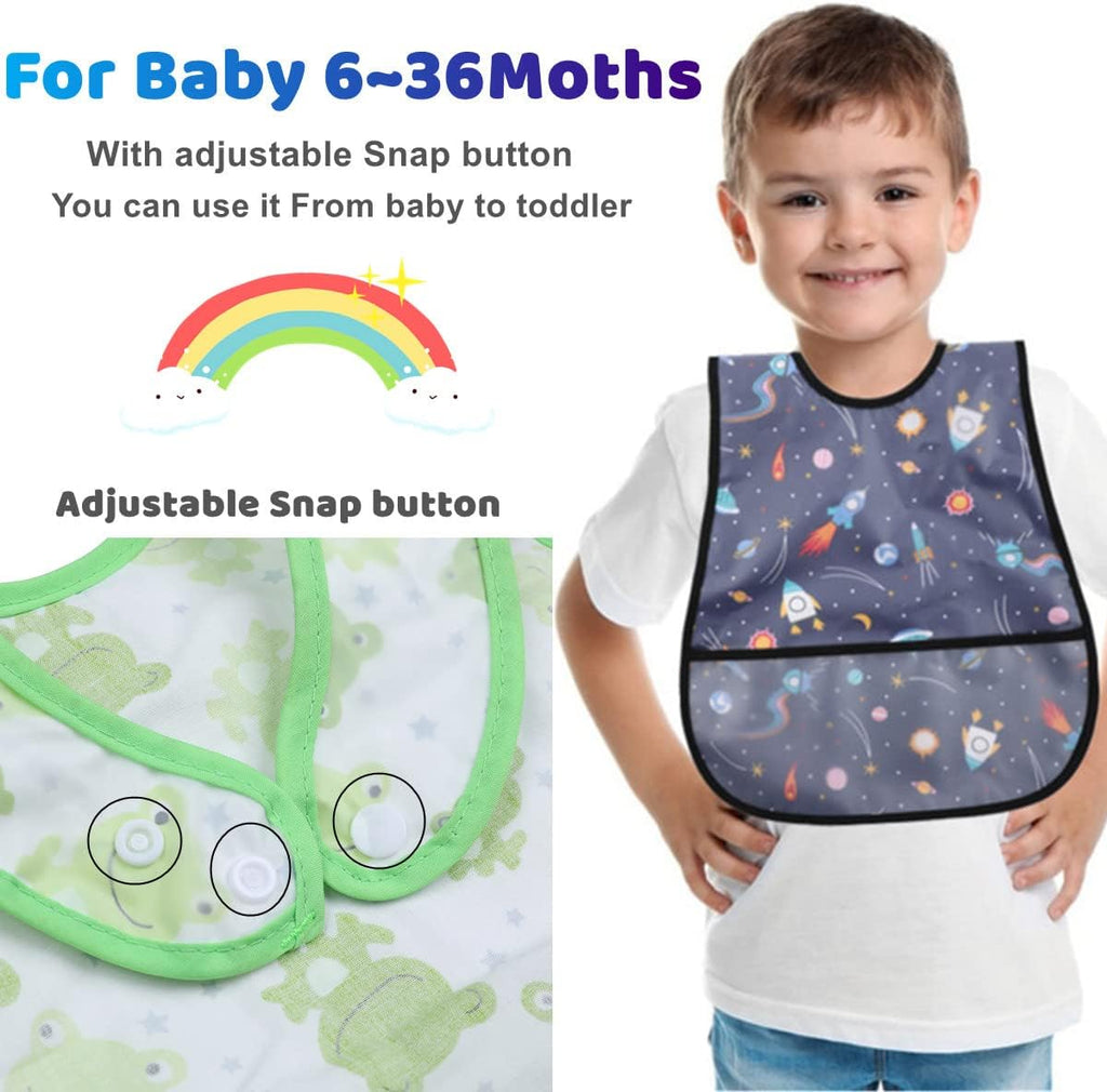Baby bibs Waterproof Toddler bib - Feeding bib with Pocket for Infant Boy Girl Washable 6-36M