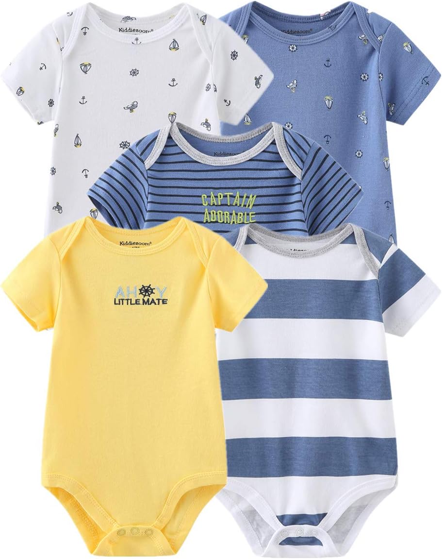 Kiddiezoom Baby Bodysuit Newborn Short Sleeve baby One-Piece Cotton 5-Pack baby clothes