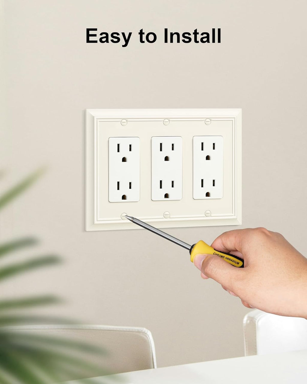 2-Pack Decorative Tripple Decorator Outlet Cover Plate, Durable Natural Bamboo Fiber Light Almond Wall Plate for Electrical Outlets, Receptacle, GFCI Outlet, Dimmer Switch, 3-Gang, Corrosion Resistant