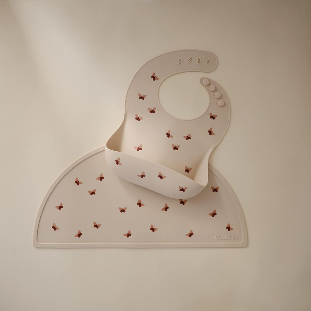 mushie Silicone Baby Bib | Adjustable Fit Waterproof Bibs (Butterflies)