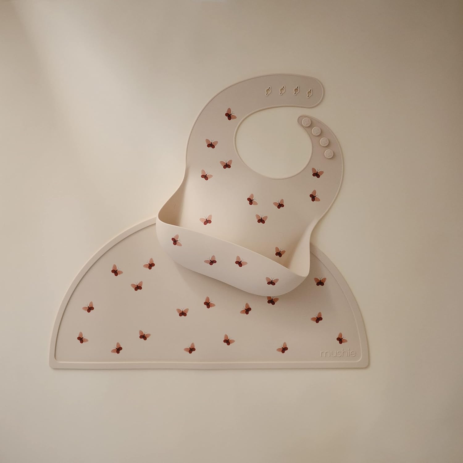 mushie Silicone Baby Bib | Adjustable Fit Waterproof Bibs (Butterflies)
