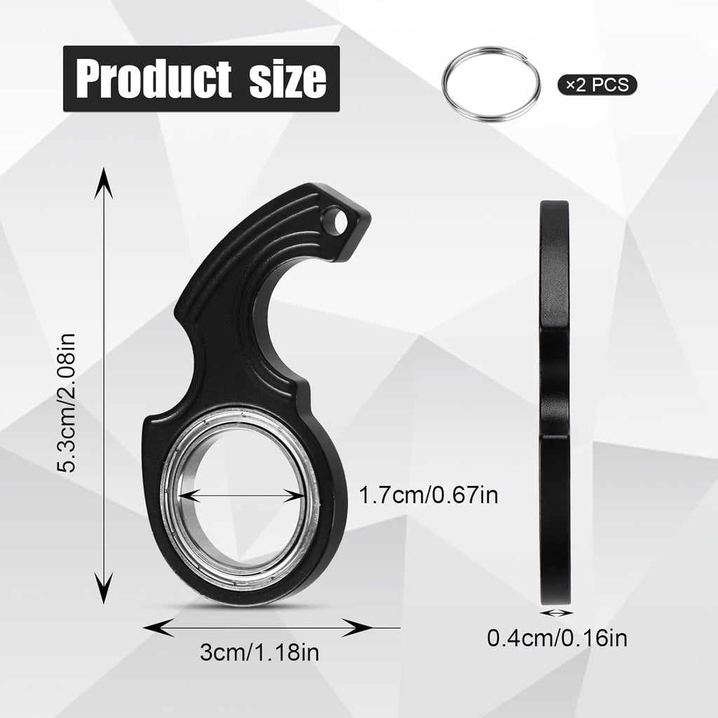 2pcs Key Chain Spinner Fidget Toy, Portable Finger Spinning Keychain with 2pcs Key Ring Funny Key Holder Toys for Adults Teens Finger Exercising (Black)