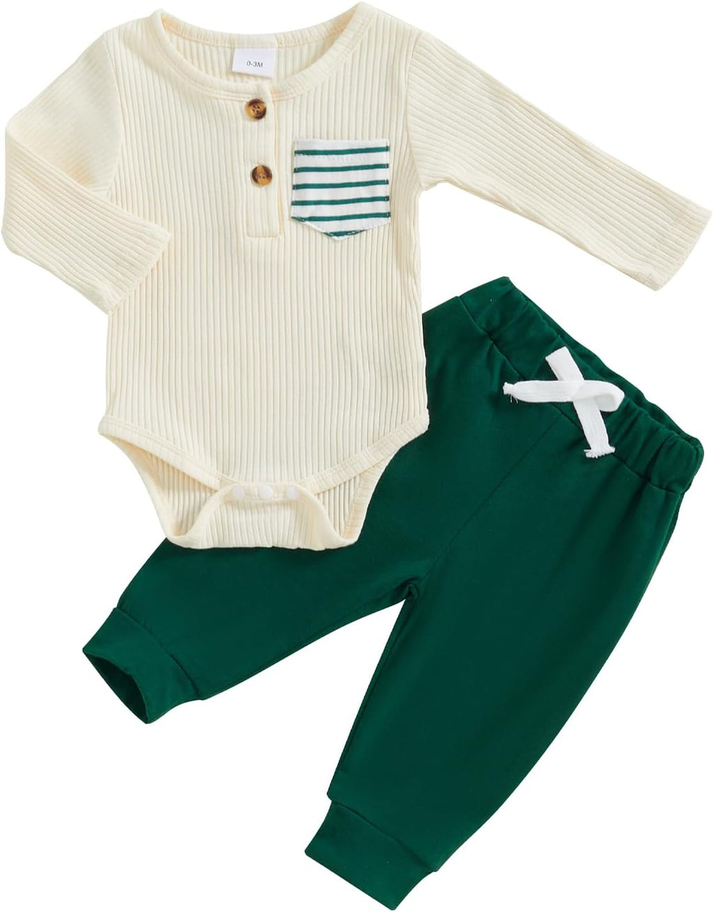 fhutpw Baby Boy Clothes 3 6 12 18 Months Ribbed Knitted Long Sleeve Romper and Pants Sets Newborn Fall Splicing Color Outfits