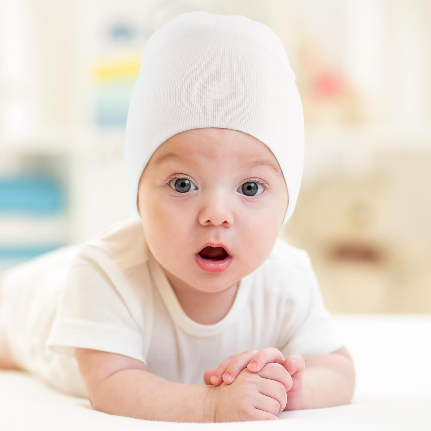 DRESHOW BQUBO 4 Pieces Baby Beanie Newborn Toddler Soft Cute Knit Hat Hospital Hats for Baby Boys Infant Cap Beanies