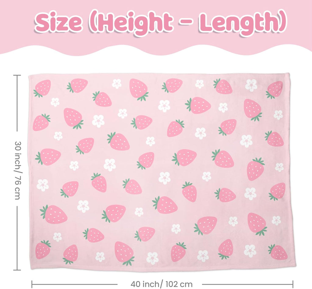 Strawberry Minky Baby Blanket 30 x 40 Inches for Girls, Soft Plush Receiving Blanket with Dotted Back, Gift for Toddler Newborn Infant Christmas Birthday Baby Shower