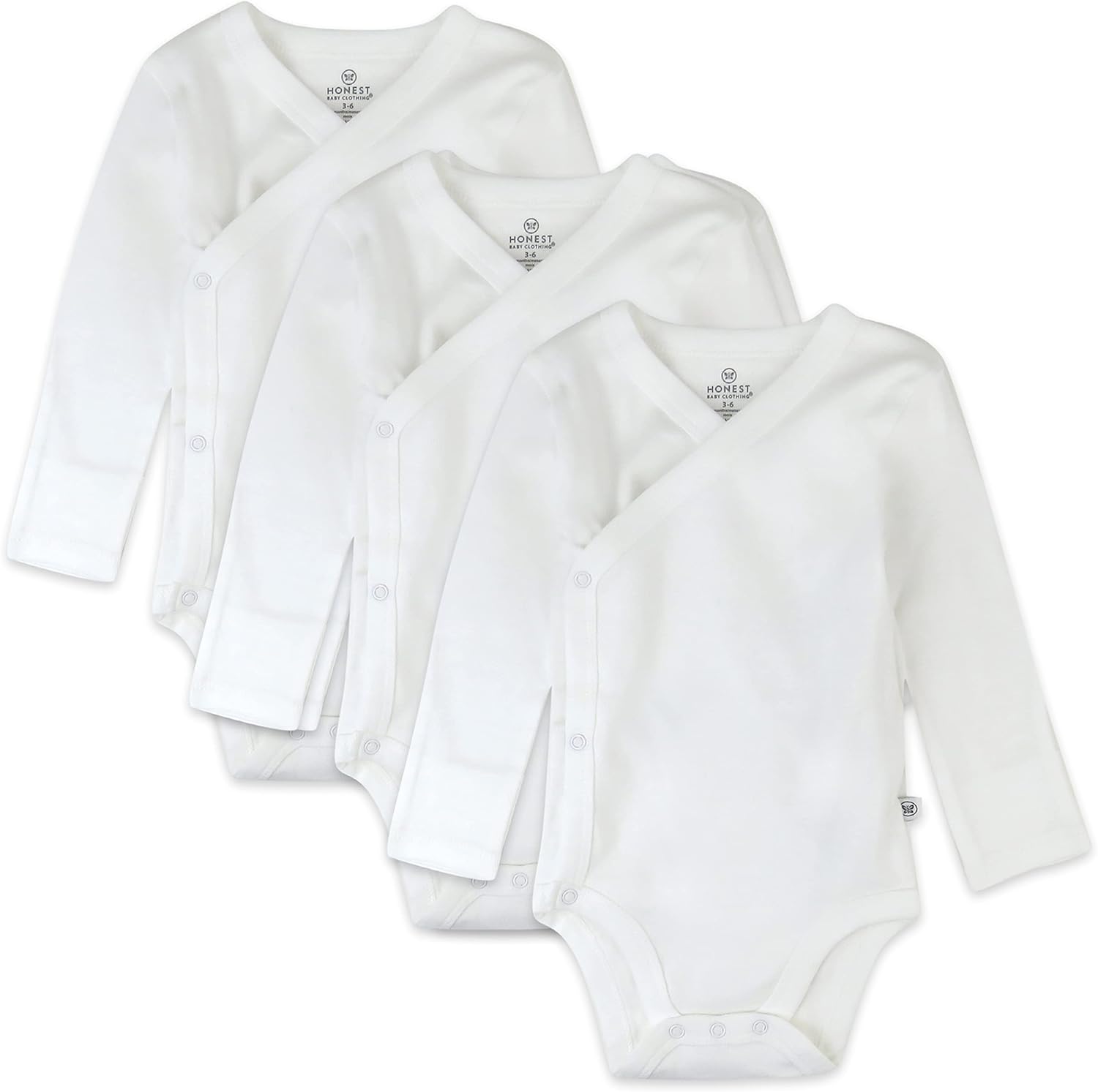 HonestBaby unisex-baby 3-pack Long Sleeve Side-snap Kimono Bodysuits Organic Cotton for Infant Baby Boys, Girls, Unisex