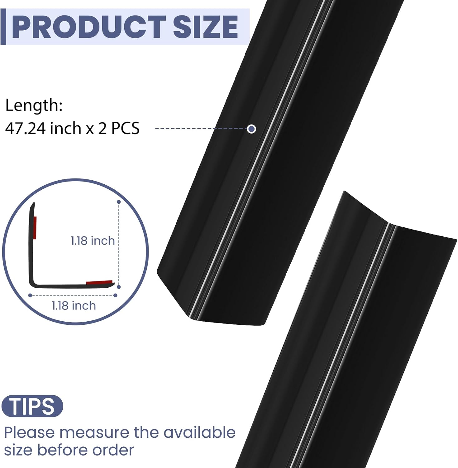 2PCS Wall Corner Protectors Guards - Self Adhesive Corner Protector & Corner Guards for Walls Edge Protection, Easy to Apply - No Tools Needed(Black, 47.24"x1.18")