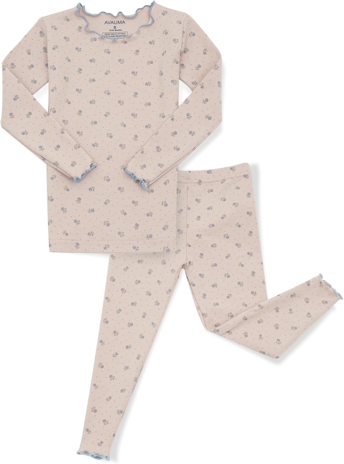 AVAUMA Baby Boy Girl Pajama Set 6M-7T Kids Cute Toddler Snug fit Flower Pattern Design Pjs Cotton Sleepwear Ruffled Shirring