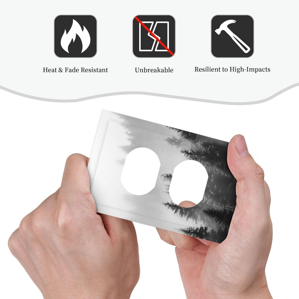 Foggy Forest Natural Scenery Retro Tree Pine Outlet Covers 1 Gang Duplex Light Switch Cover Decorative Switch Plates Electrical Receptacle Faceplate Wall Plate for Bed Room Living Room Decor