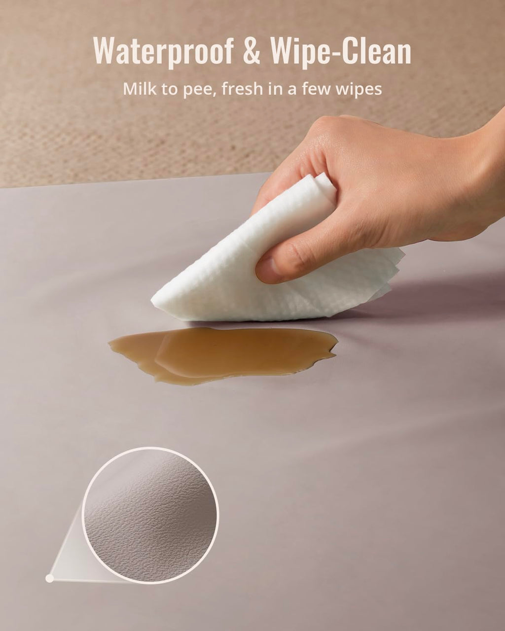 Blissful Diary Vegan Leather Baby Play Mat, 50x50 Thicken Foam Cushioned & Waterproof Playpen Mat for Infants and Toddlers, Stylish and Just Wipe-Clean Playmat for Baby Play on Floor, Brown Gray