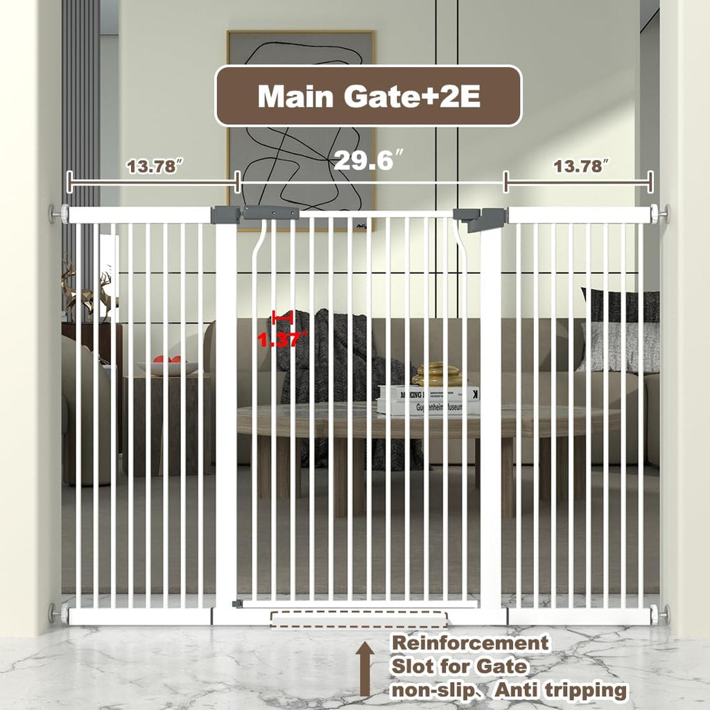 41" Extra Tall Cat Gate for Doorway, 54.5-60.2'' Metal Pet Baby Safe Gate, Extra Wide Pressure Mounted Child Door with Expansion Kit, No Drilling Baby Gate Indoor, No Climb Proof Gate, White
