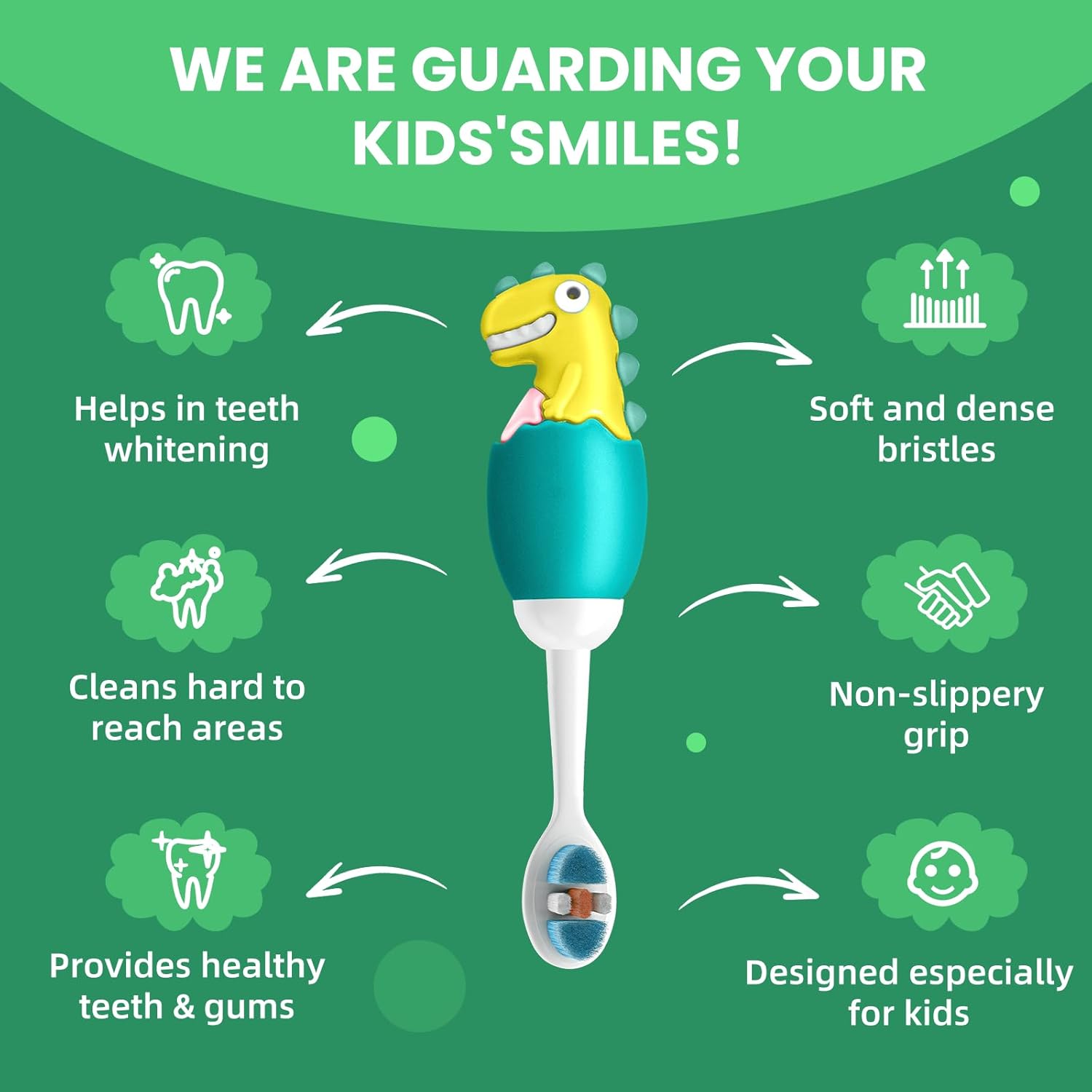 Kids Manual Toothbrush, Extra Soft Bristle With 10000 Bristles for Toddlers, Travel Design for Delicate Teeth & Gums, Children 2-7 Years (Light Green)