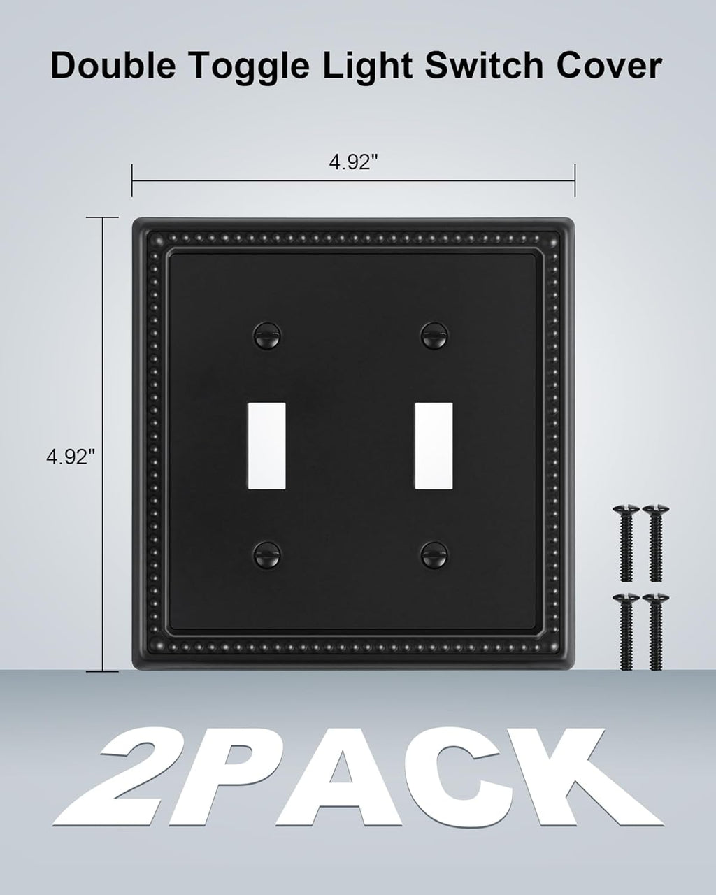 2-Pack Double Toggle Light Switch Cover Plate, Black Pearls Decorative Dual Switch Plate Covers, 2 Gang Metal Wall Plate, Corrosion Resistant