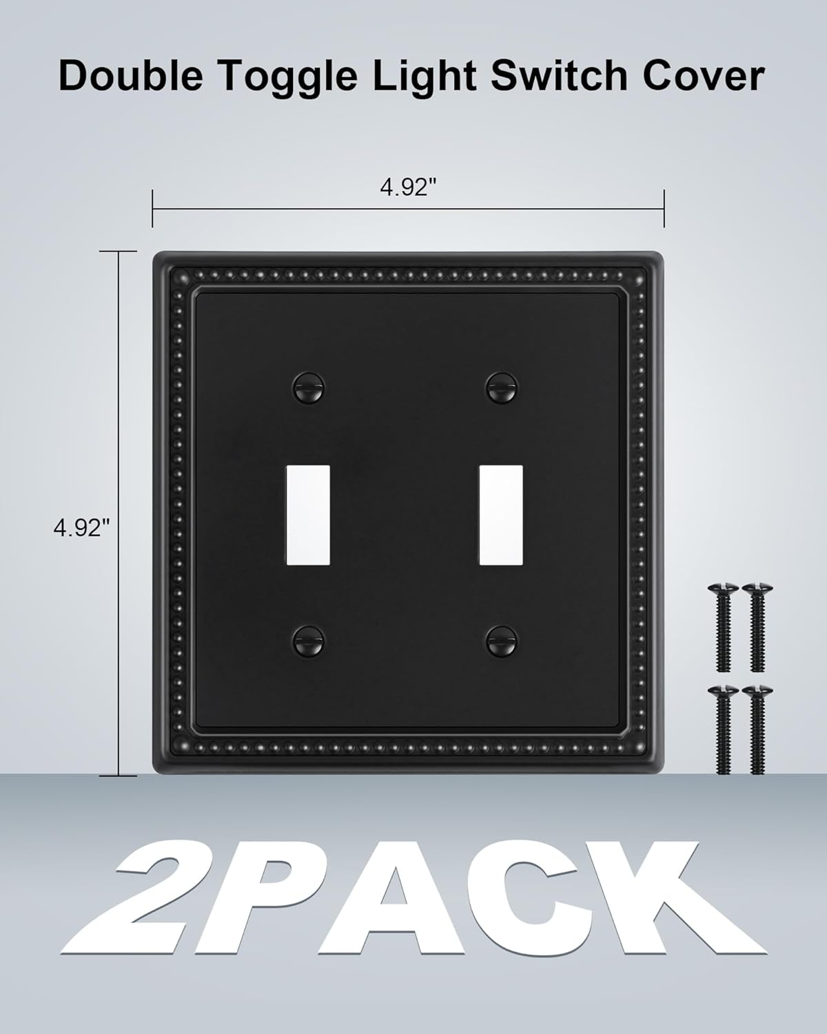 2-Pack Double Toggle Light Switch Cover Plate, Black Pearls Decorative Dual Switch Plate Covers, 2 Gang Metal Wall Plate, Corrosion Resistant