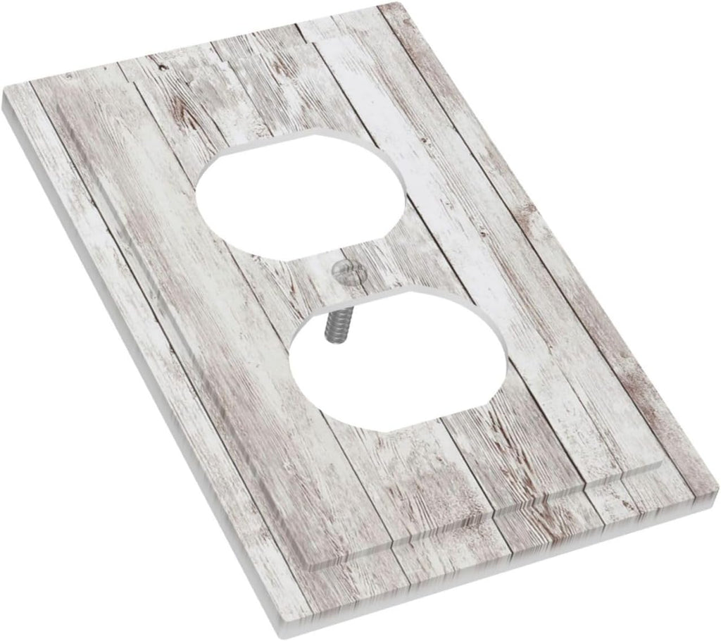 Outlet Covers Rustic Vintage White Wood Grain 1 Gang Duplex Wall Plate Decorative Switch Plates Electrical Receptacle Faceplate Light Switch Cover for Farmhouse Home Decor