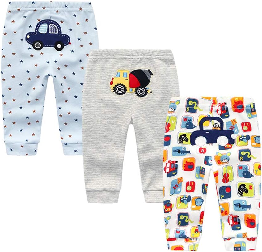 Unisex Newborn Baby Cotton 4-Pack Pants Embroidery Pringting Casual Leggings 0-24 Months for Boys and Girls