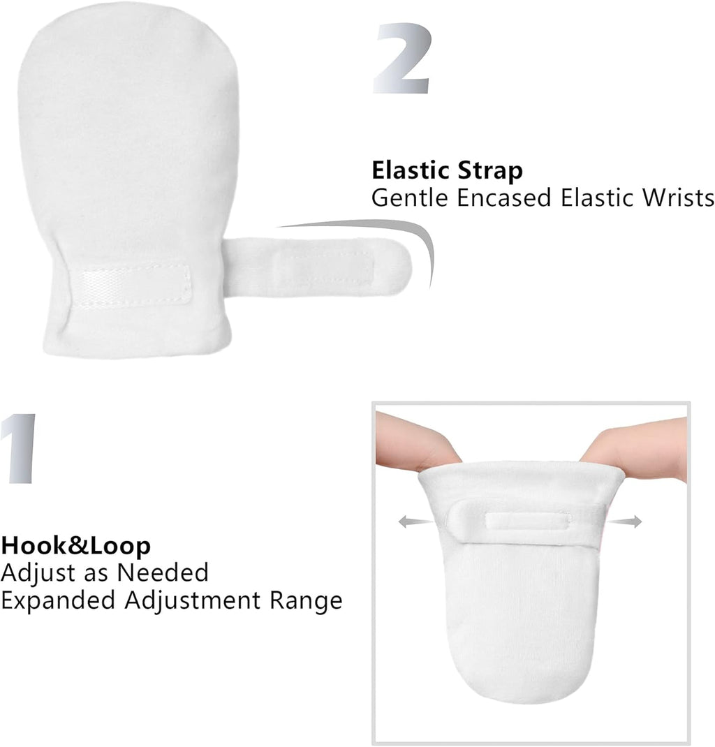 Newborn Baby No Scratch Mittens Stay On, 100% Cotton Breathable, Adjustable Infant Gloves for Baby Boys Girls Mittens