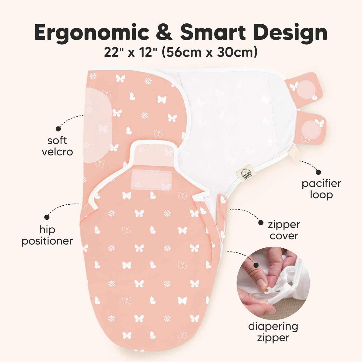 Baby Swaddle Sleep Sacks with Zipper - 3-Pack Swaddles for Newborns 0-3 Months, Infant, Baby Girls, Boys, Soft & Durable Newborn Sleep Sack, Easy Diaper Change Swaddling Blanket (Butterflies)