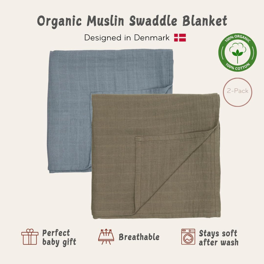Swaddle - 100% Organic Cotton - Muslin Swaddle Blankets for Newborn, 47" x 47" 2-Pack (Sage Green/Tradewinds)