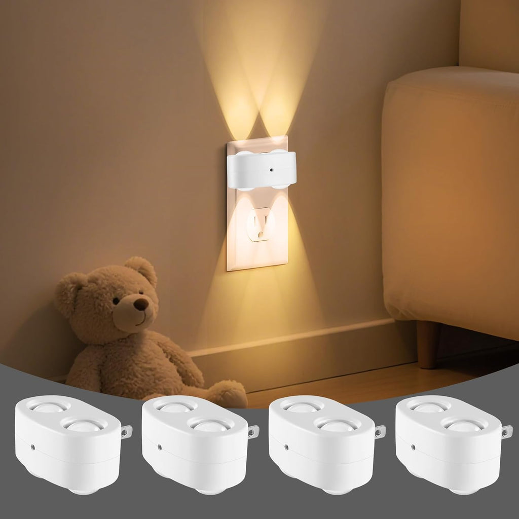 Night Light Plug into Wall, 4 Pack LED Night Lights,Rotatable Plug Night Lights,Dusk to Dawn Light Sensor,Nightlights for Hallway Bedroom Stairway,2700K(Non-Dimmable)