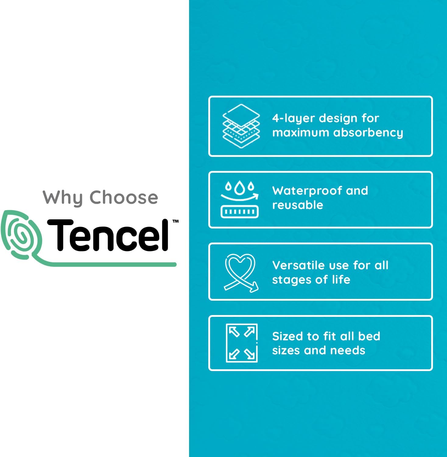 PUREgrace Tencel Waterproof Bed Pad - (36” x 24”) Washable and Reusable for Incontinence and Potty Training, Absorbent Underpad - Fits All Bed Sizes