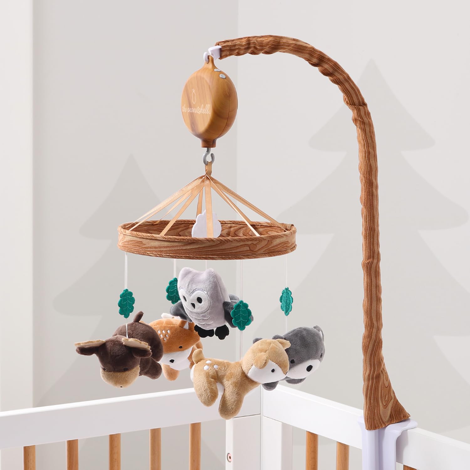 The Peanutshell Crib Mobile for Boys or Girls - Woodgrain Musical Baby Crib Mobile with 12 Lullabies, Whimsical Woodland Baby Whimsical Woodland Nursery Decor