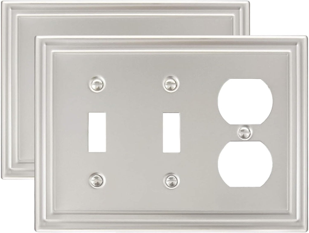 2-Pack Combination 2 Toggle/1 Duplex Wall Plate, Satin Nickel Switch Plate and Outlet Cover, Midsize, A035 Series