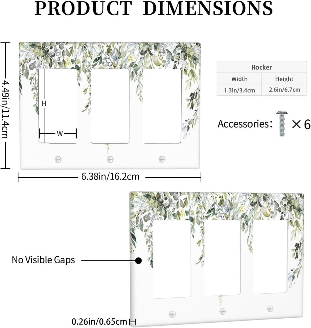 Light Switch Covers Boho Farmhouse Flower Leaf Sage Green 3 Gang Rocker Electrical GFCI Decorative Triple Outlet Wall Plate Cover Switchplate for Bedroom Cabin Decor
