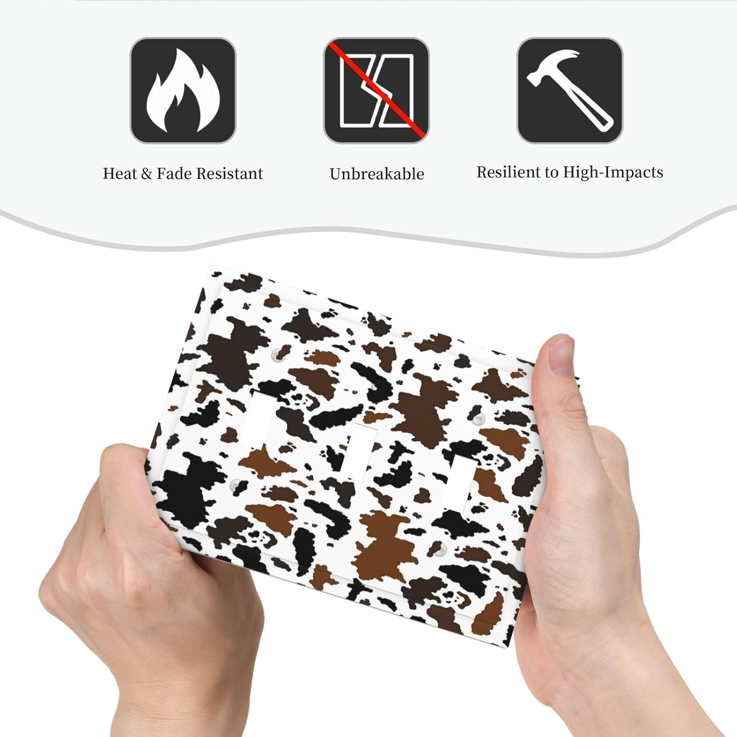 Decorative Switch Plates Rustic Cowhide Highland Cow Milk Cow 3 Gang Wall Plate Triple Toggle Light Switch Cover Faceplate Electrical Wall Panels For Farmhouse Home Decor