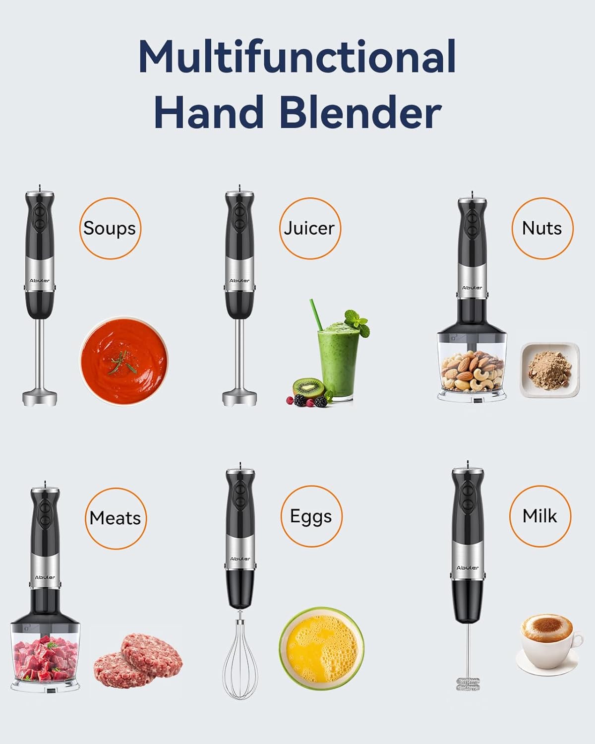 Immersion Blender Handheld 1000W 5 in 1 Corded Stick Hand Blender Kitchen with 12 Speed, BPA-Free, Mixing Beaker, Chopper, Whisk, Milk Frother, Perfect Emulsifier for Soup, Baby Food, Sauce, Puree