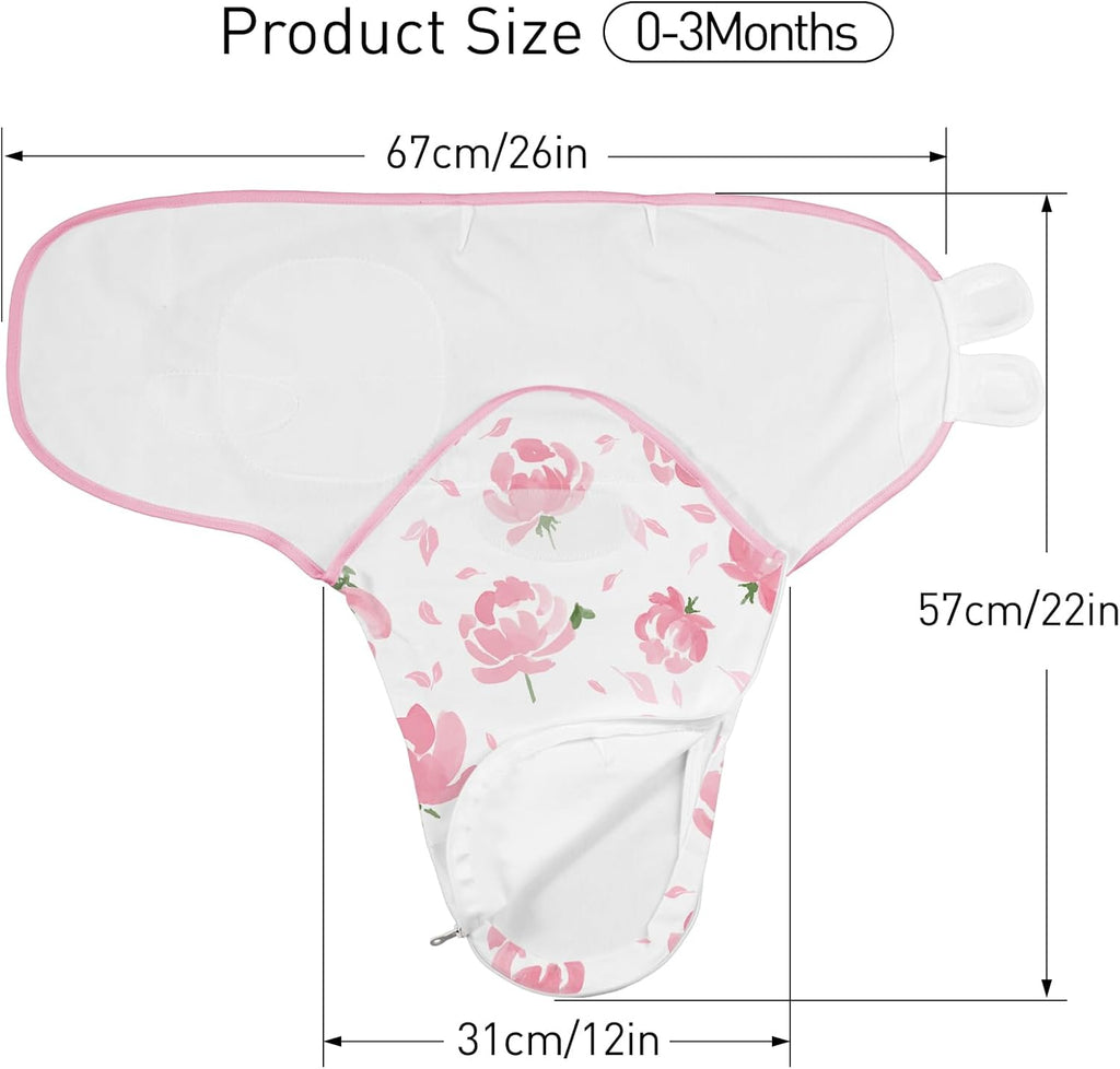 GLLQUEN BABY Baby Swaddle Sleep Sacks with Zipper - 3-Pack Newborn Swaddling Sack, Baby Swaddles Sleep Sack 0-3 Months,Pink Floral or Leaves, Swaddling Blankets 3 Pack Wrap Set, Easy Change Swaddle