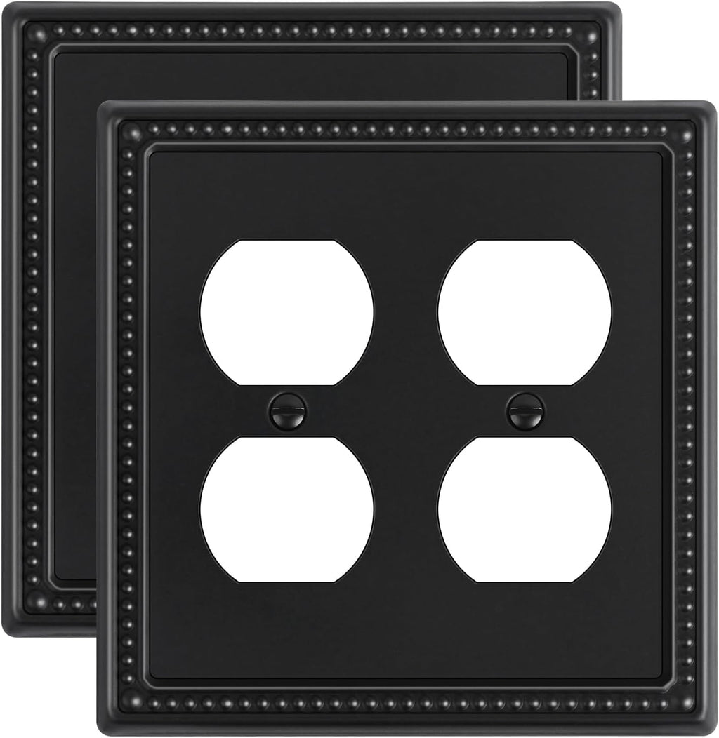2-Pack Double Duplex Outlet Cover, Metal Switch Plates and Outlet Covers, Black Pearls Decorative Wall Plates for Electrical Outlets, 2 Gang Receptacle Cover, Corrosion Resistant