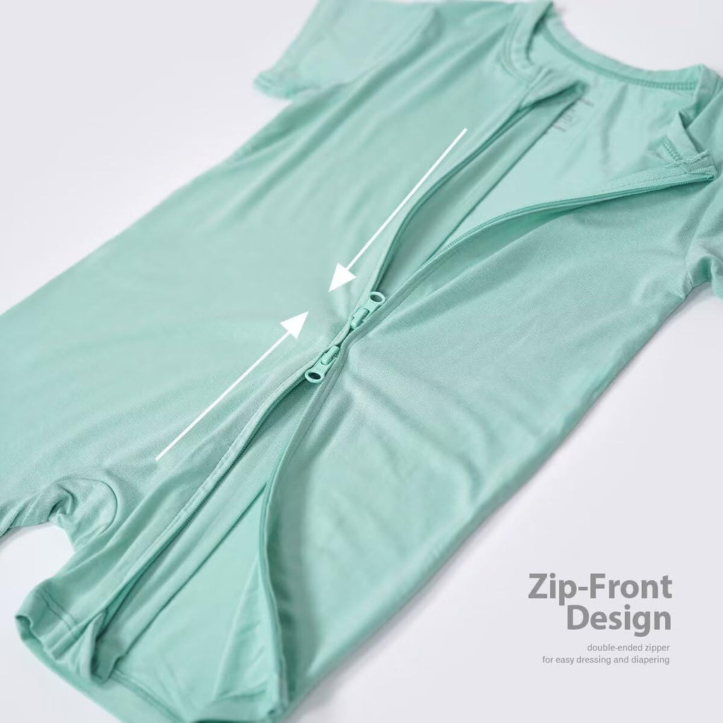 Teach Leanbh Unisex Baby 2 Pack Bamboo Viscose Pajamas Short Sleeve 2 Way Zipper Romper Jumpsuit Sleep and Play