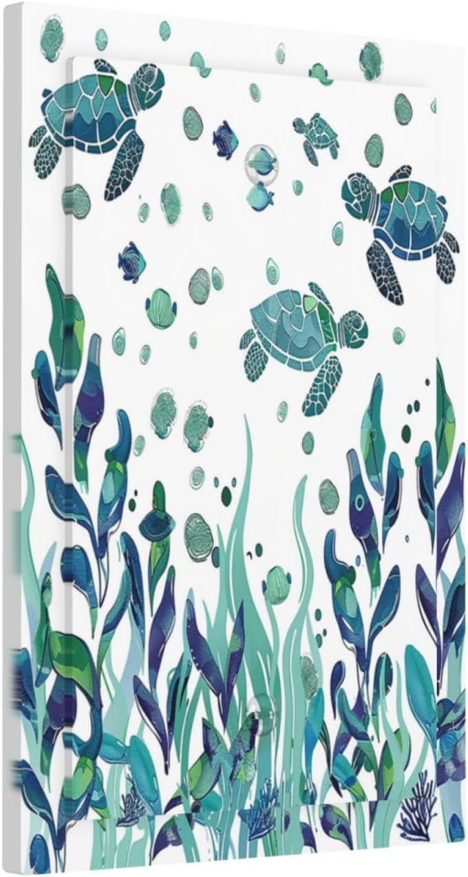 Light Switch Cover Plate Vibrant Turtle Seagrass Watercolor Painting 1 Gang No Device Blank Electrical Wall Plates Faceplate Decorative Switch Plate for Bathroom living Room Decor