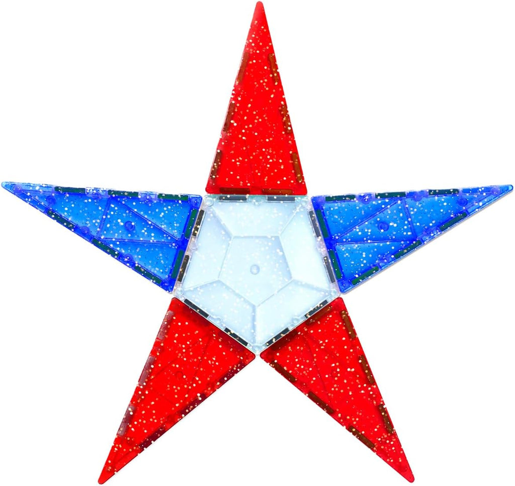 CreateOn Crayola Red, White & Blue Magnetic Tiles 14pc, Building Set for Kids, Magnetic Toy, Travel Toys, Classroom Sensory Toy Blocks, STEM & Montessori Tools for Boys & Girls Ages 3+, 14-Piece Set