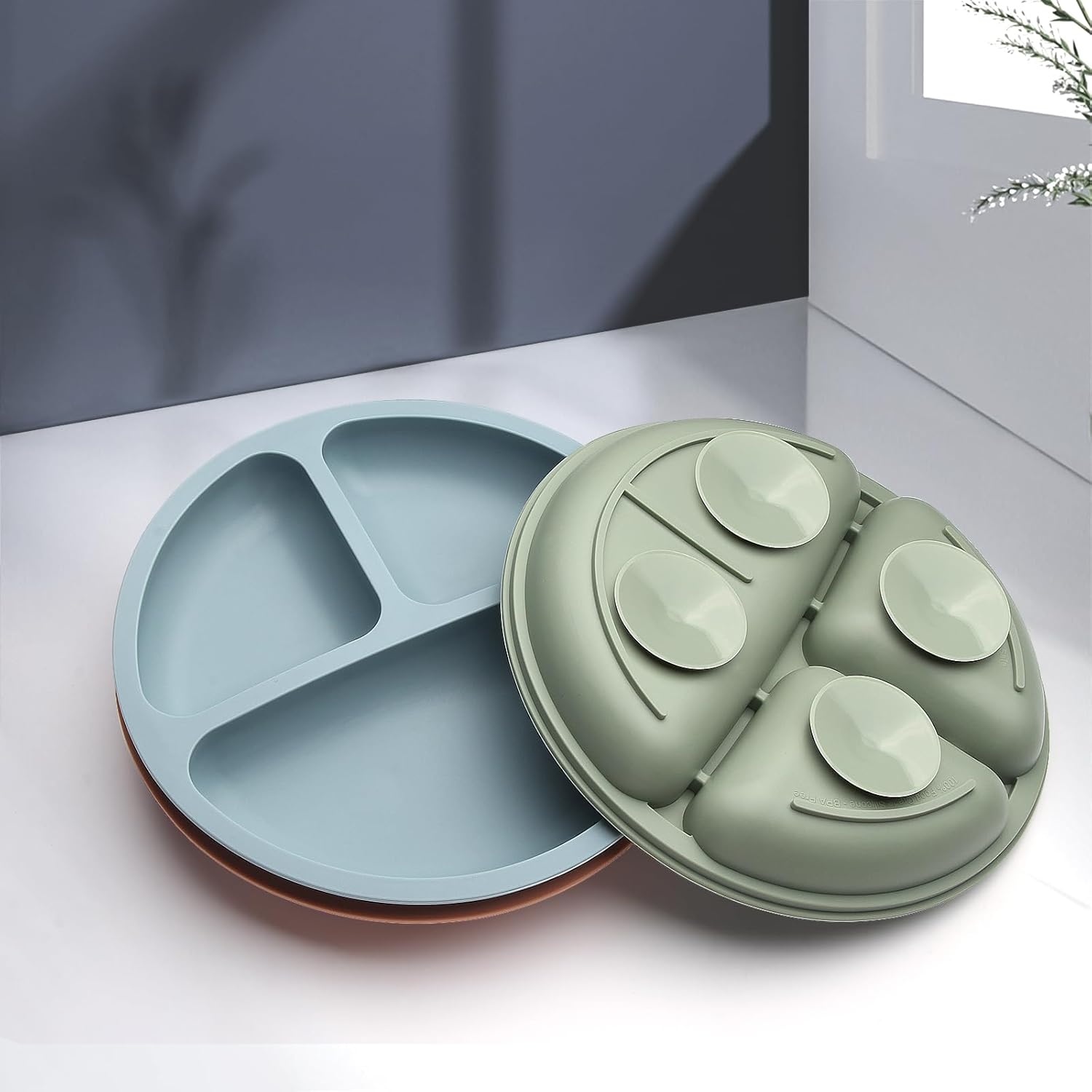 Toddler Plates 3 Pack, Divided Suction Plates for Baby, 100% Food Grade Silicone Baby Plates, Non-Slip, Baby Led Weaning Supplies, Microwave & Dishwasher Safe