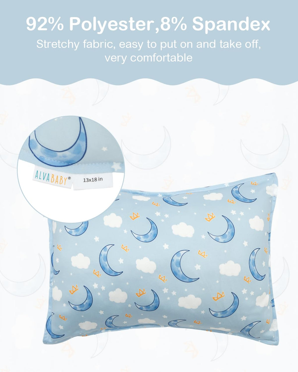 ALVABABY Toddler Pillowcases Stretchy Soft Kids Pillow Cover 2 Pack Fit 13"x 18" or 12"x16" Envelope for Girl Boy Sleepy Travel 2TPE24A