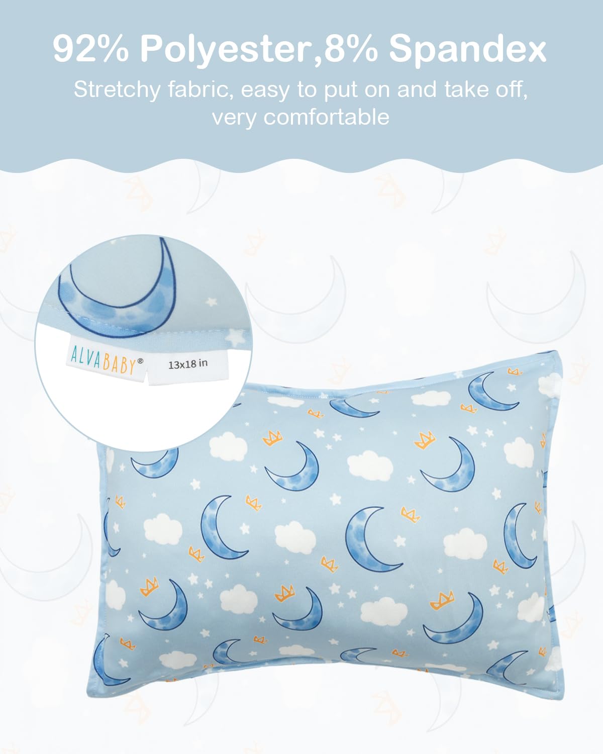 ALVABABY Toddler Pillowcases Stretchy Soft Kids Pillow Cover 2 Pack Fit 13"x 18" or 12"x16" Envelope for Girl Boy Sleepy Travel 2TPE24A