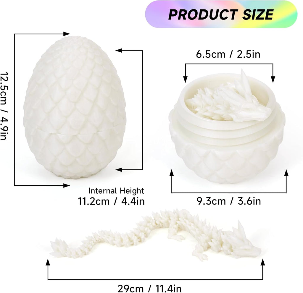 3D Printed Dragon Egg,Dragon Eggs with Dragon Inside,Crystal Dragon Fidget Toys,Full Articulated Dragon Dragon in Egg,Adults Fidget Toys for Autism ADHD (Luminous Green)