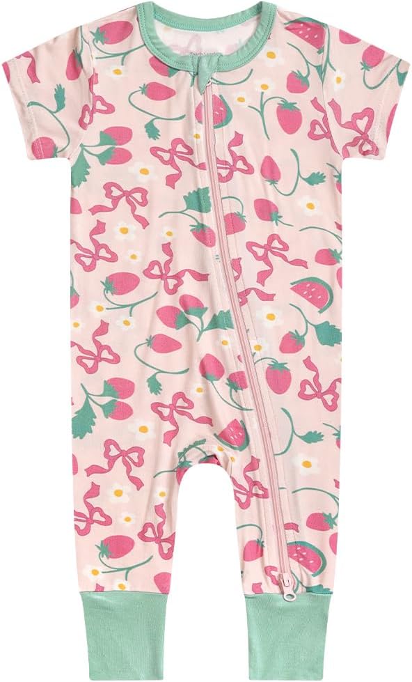 Teach Leanbh Toddler Unisex Baby Bamboo Viscose Pajamas 2 Way Zipper Short Sleeve Footless Romper Jumpsuit Sleep and Play