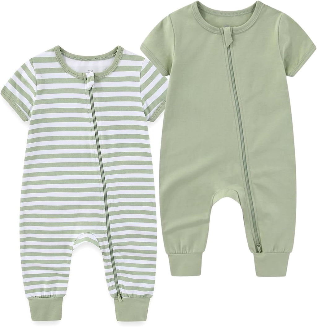 Baby Boy Girl 2 Pack Romper Infant Short Sleeve 2 Way Zipper One Piece Jumpsuits Newborn Clothes 0-24 Months