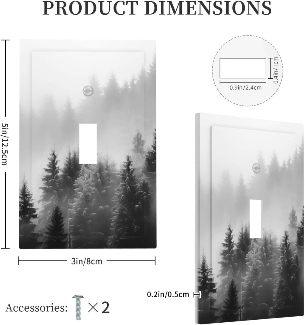 Foggy Forest Natural Scenery Retro Tree Pine Decorative Light Switch Cover 1 Gang Single Toggle Device Electrical Faceplate Switchplates Decorator Outlet Wall Plate for Bed Room Living Room Decor