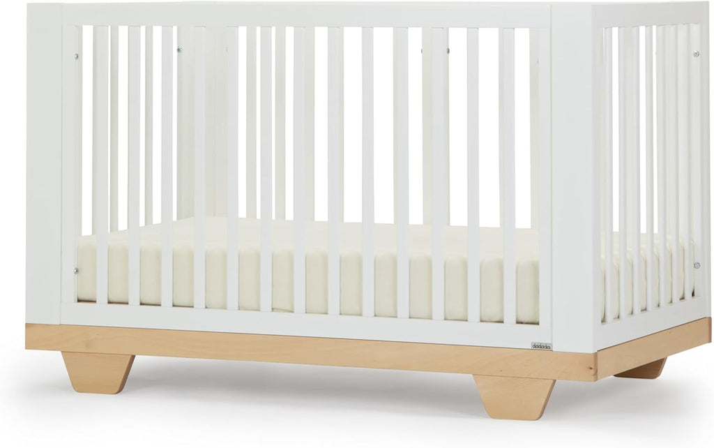 dadada Spirit 8 in 1 Convertible Crib to Toddler Bed & Floor Bed, Made in Italy, Greenguard Gold Certified, Adjustable Mattress Heights (White + Natural)